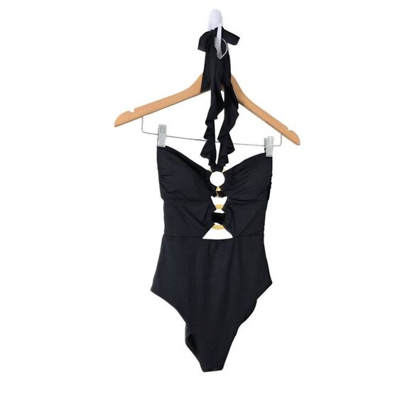 Soluna One-Piece Swimsuit Size Small Black Ruffle Strappy NWT - Picture 5 of 10
